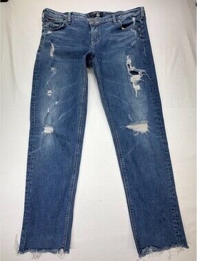 Silver Jeans Women's Jeans Straight Delancey Distressed Denim Size 33 Blue